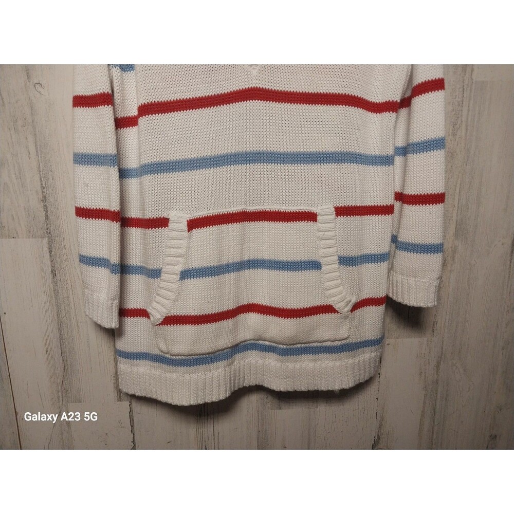 Talbots Womens White Blue Beach Striped Johnny Collar Knit Pullover Sweater L - Picture 2 of 8